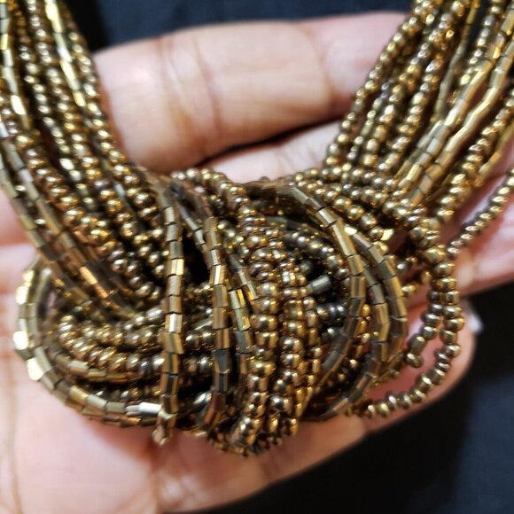 Womens Fashion Gold Tone Multi Strand Seed Beaded Necklace with Lobster Clasp - Picture 6 of 7